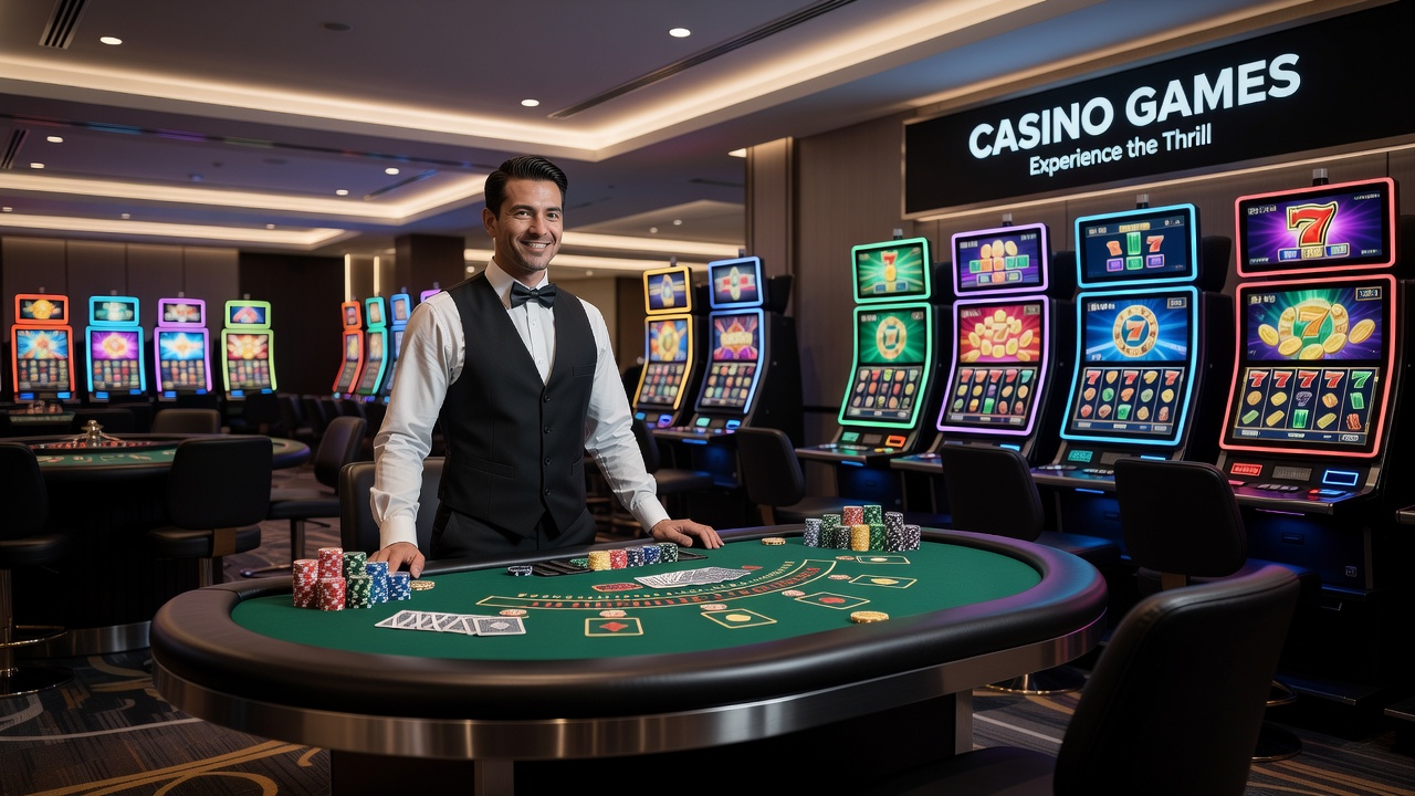 Spieler an einer modernen Slot-Maschine mit digitaler Anzeige